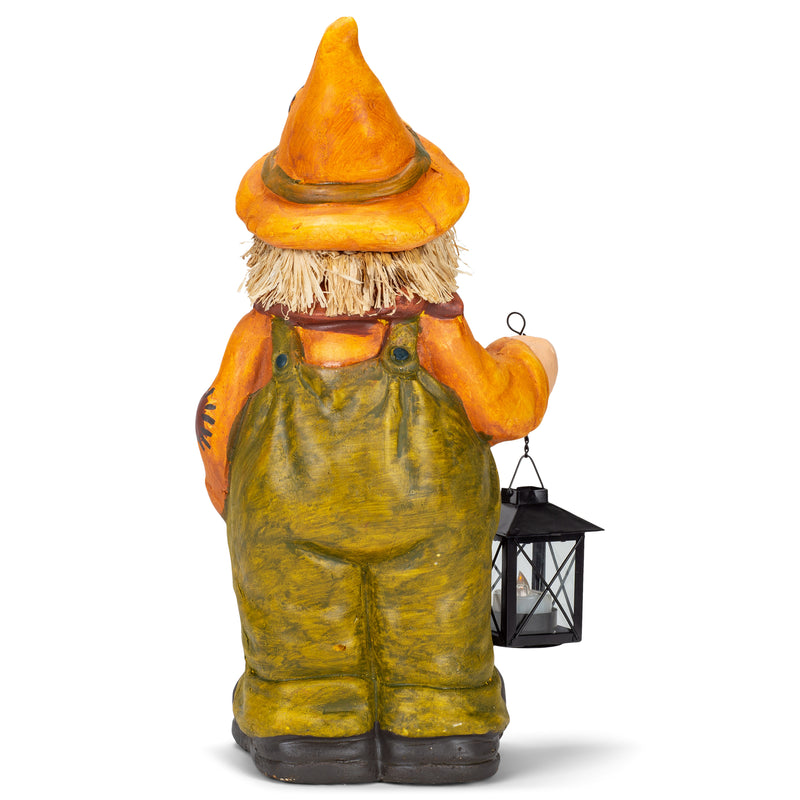 Mark Feldstein & Associates Scarecrow Holding Lantern Natural Brown 17 inch Resin Stone Harvest Door Greeter Figurine