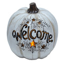 Mark Feldstein & Associates Welcome LED Pumpkin White 7 x 7 Resin Stone Halloween Collectible Figurine