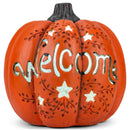 Mark Feldstein & Associates Welcome Pumpkin Lighted Orange and Black 14 inch Resin Stone Harvest Figurine