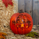 Mark Feldstein Welcome LED Pumpkin Orange 7 x 7 Resin Stone Harvest Collectible Figurine