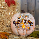 Mark Feldstein & Associates Welcome LED Pumpkin White 7 x 7 Resin Stone Halloween Collectible Figurine