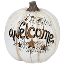 Mark Feldstein & Associates Welcome LED Pumpkin White 7 x 7 Resin Stone Halloween Collectible Figurine