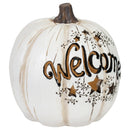 Mark Feldstein & Associates Welcome LED Pumpkin White 7 x 7 Resin Stone Halloween Collectible Figurine
