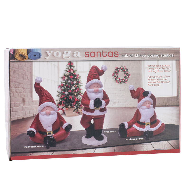 Mark Feldstein & Associates Yoga Santa Rosy Red 6 x 3 Terra Cotta Christmas Holiday Figurines Set of 3