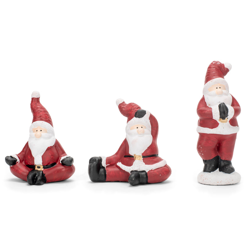 Mark Feldstein & Associates Yoga Santa Rosy Red 6 x 3 Terra Cotta Christmas Holiday Figurines Set of 3