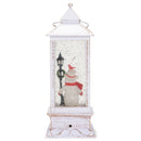 Mark Feldstein & Associates Snowman with Lampost Glitter White 11 x 4 Resin Stone Holiday Candle Lantern