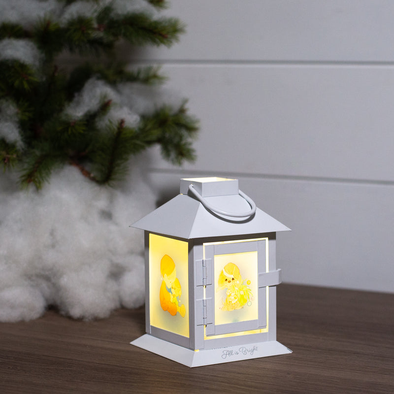 Mark Feldstein & Associates Precious Moments All is Bright White 6 x 4 Glass Steel Holiday Lantern