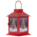 Mark Feldstein & Associates Wild Wings Christmas Tree LED Light Up Red 4 x 6 Inch Metal Decorative Coach Lantern