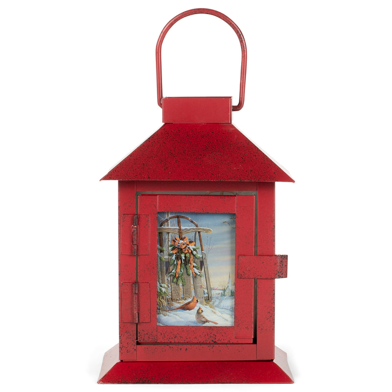 Mark Feldstein & Associates Wintertime Cardinals Sleigh Red 6 x 4 Glass Steel Holiday Decorative Lantern