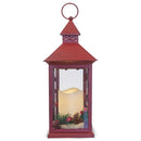Mark Feldstein & Associates Red Holly Berry and Pine Look Distressed 13.5 Inch Metal Decorative Hanging Lantern