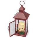 Mark Feldstein & Associates Red Holly Berry and Pine Look Distressed 13.5 Inch Metal Decorative Hanging Lantern