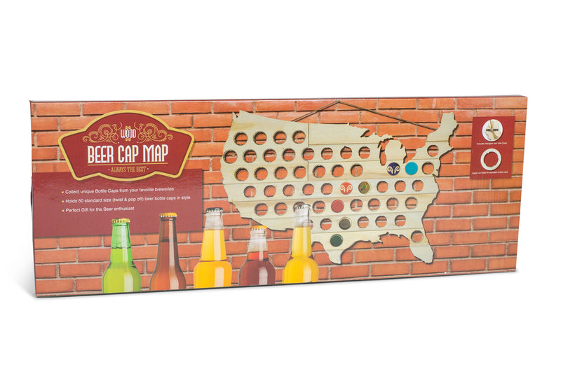 Mark Feldstein & Associates MBBCH Beer Bottle Cap Map USA Bottle Cap Map,Natural Wood,23.5 x 0.4 x 15"