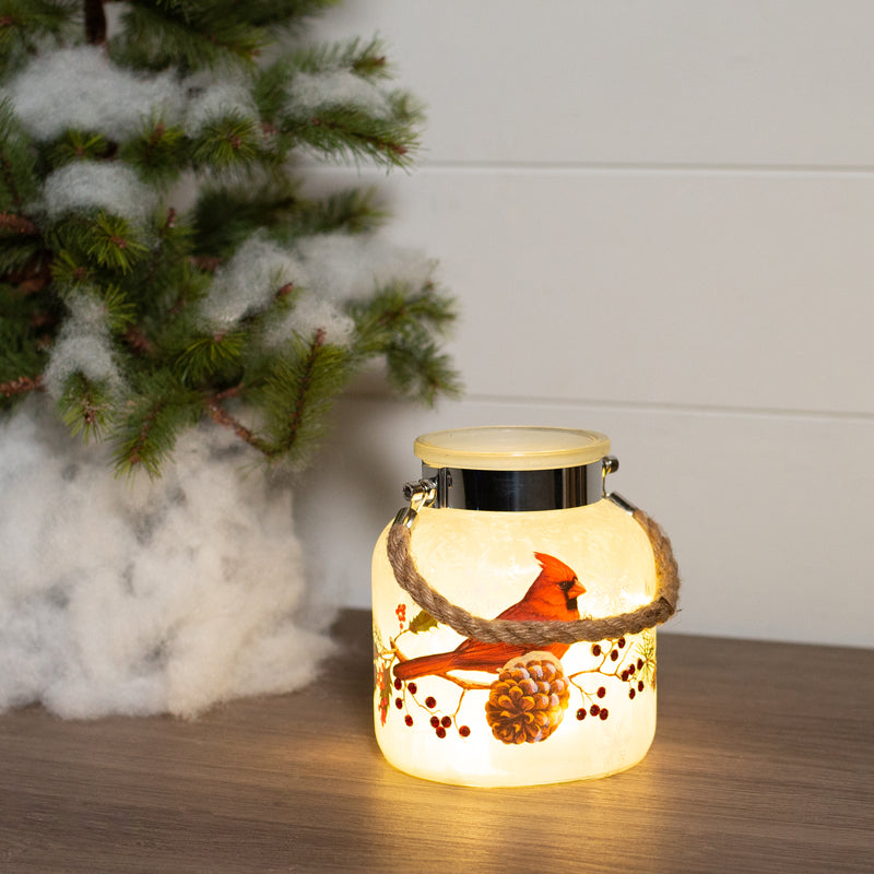 Cardinal LED Winter White 6 x 4 Nordic Glass Holiday Candle Lantern Canister