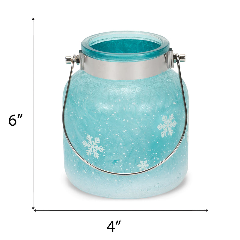 Mark Feldstein & Associates String Lights LED Iced Aqua Blue 6 x 4 Nordic Glass Holiday Lantern Canister