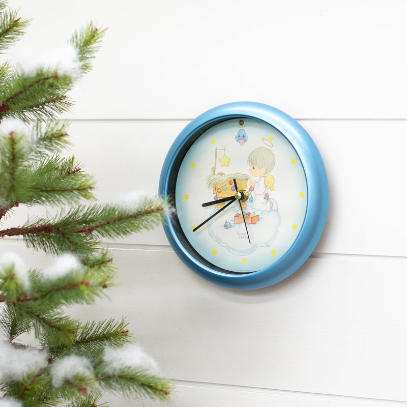 Mark Feldstein Peace On Earth Precious Moments Blue 8 x 8 Acrylic Holiday Hanging Wall Clock