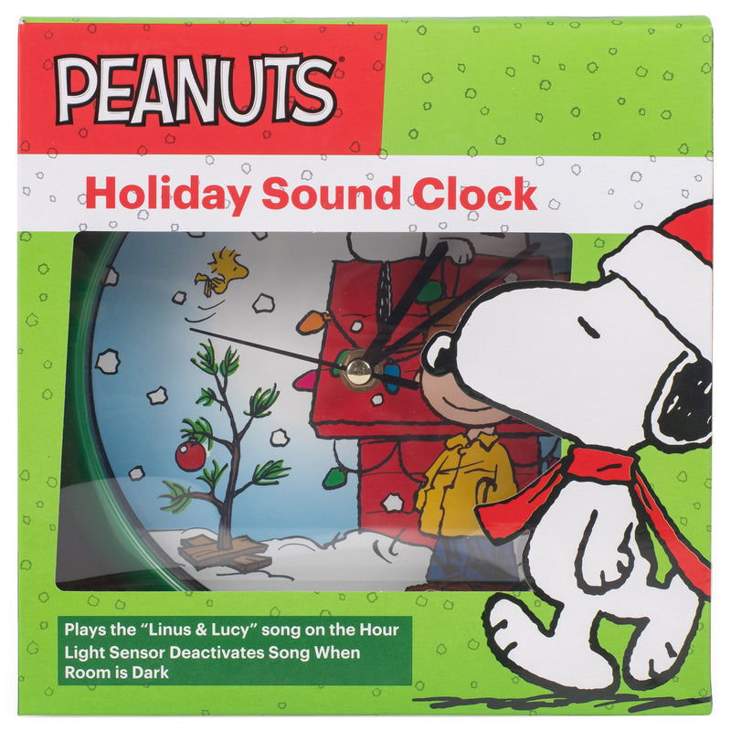 Peanuts Dog House Plays Carols Snowy Blue 8 x 8 Acrylic Holiday Wall Clock