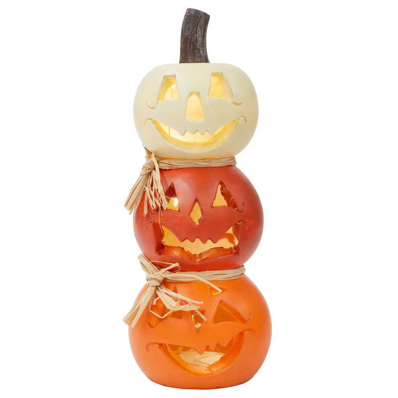 Stacked Jack O Lantern Orange and White 12 x 5 Resin Stone Halloween Figurine