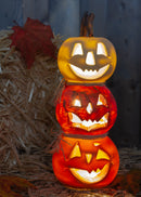 Stacked Jack O Lantern Orange and White 12 x 5 Resin Stone Halloween Figurine