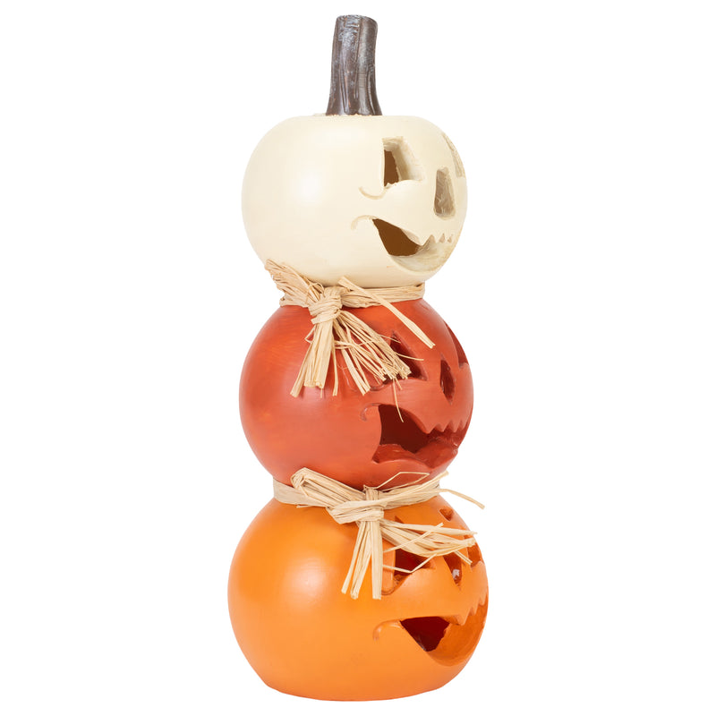 Stacked Jack O Lantern Orange and White 12 x 5 Resin Stone Halloween Figurine