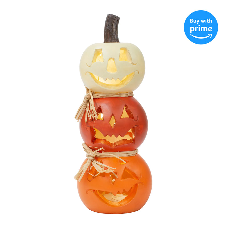 Stacked Jack O Lantern Orange and White 12 x 5 Resin Stone Halloween Figurine