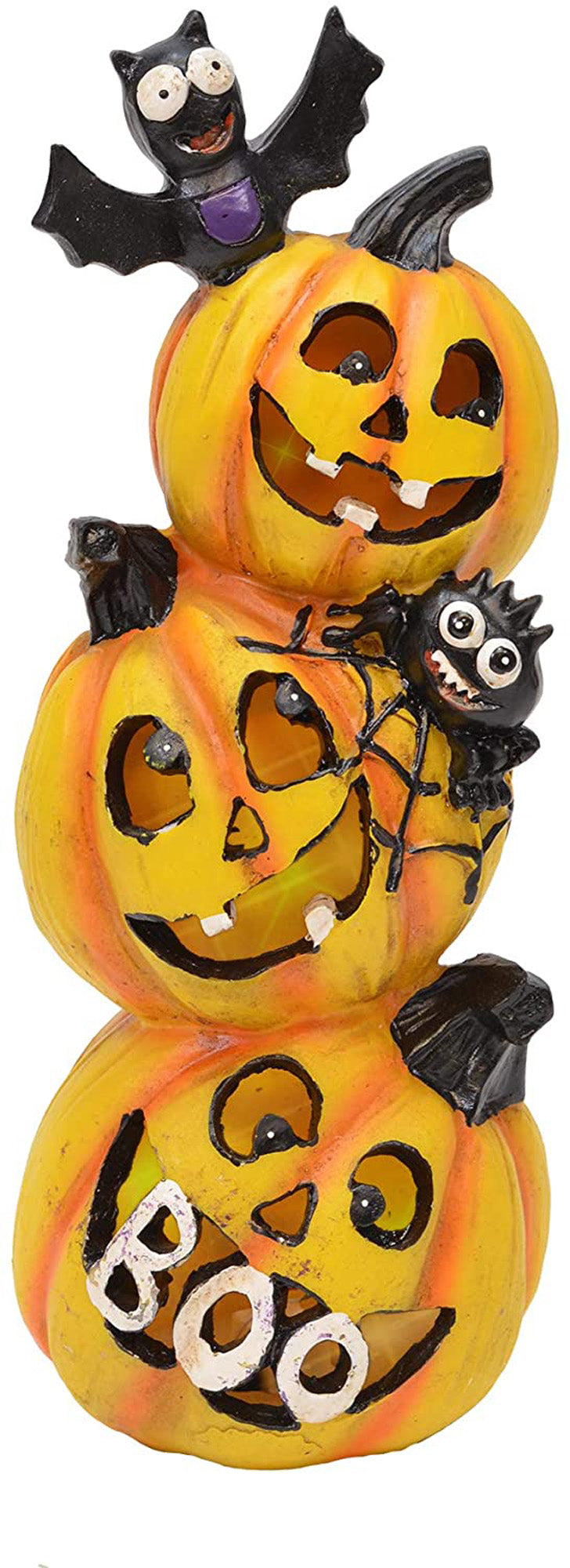 Mark Feldstein Boo and Bats Stacked Jack O Lantern Orange 12 x 5 Resin Stone Halloween Figurine