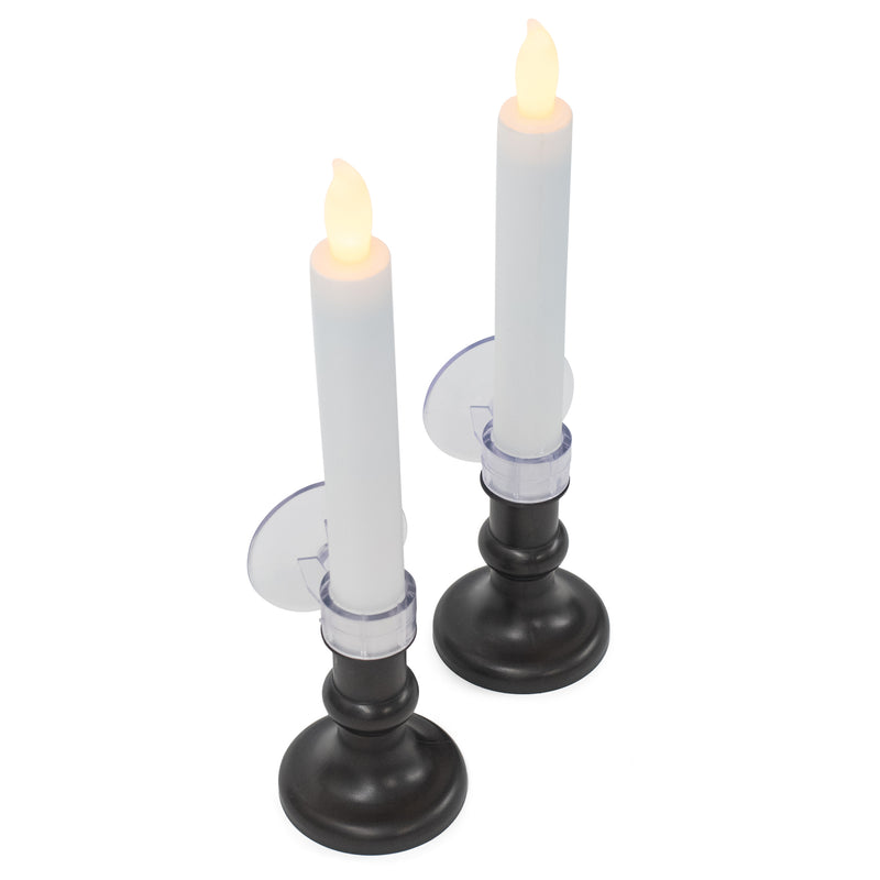 Mark Feldstein & Associates Flameless Amber LED Taper Window Candle with Timer (Set of 2)