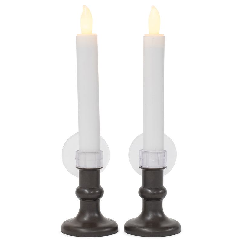 Mark Feldstein & Associates Flameless Amber LED Taper Window Candle with Timer (Set of 2)