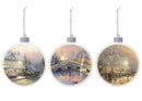 Mark Feldstein & Associates Thomas Kinkade Classic White 3.25 inch Porcelain LED Holiday Tree Ornaments Set of 3