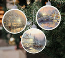 Mark Feldstein & Associates Thomas Kinkade Classic White 3.25 inch Porcelain LED Holiday Tree Ornaments Set of 3