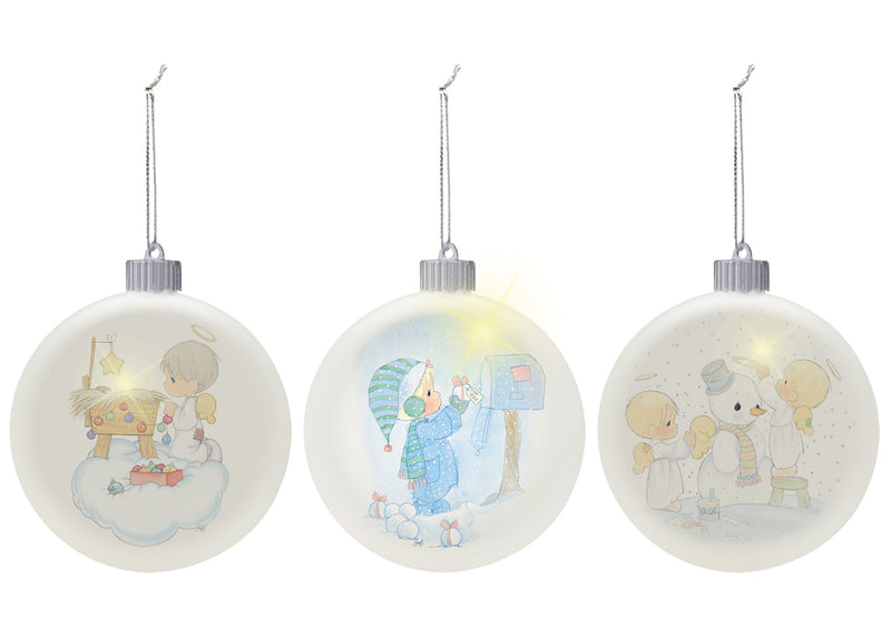 Mark Feldstein & Associates Precious Moments White 3.25 inch Porcelain Holiday Tree Ornaments Set of 3