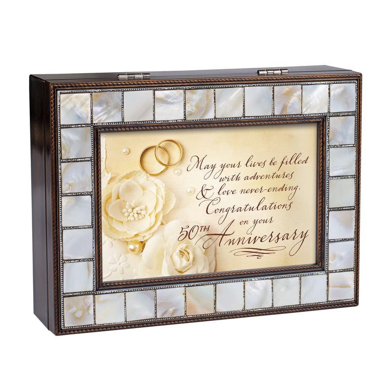 Congratulations 50th Anniversary Mother of Pearl Amber Music Box Plays You Light Up My Life