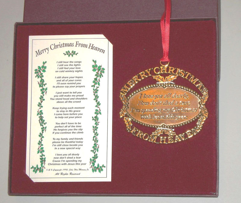Merry Christmas from Heaven Gold Keepsake Ornament with Poem in Gift Box