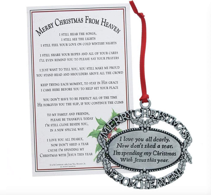 Merry Christmas from Heaven Pewter Keepsake Ornament with Poem in Gift Box