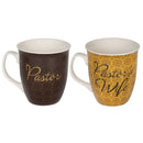 Pastor & Pastors Wife Filigree Medallion 16 Ounce Stoneware Coffee Mugs Boxed Set of 2
