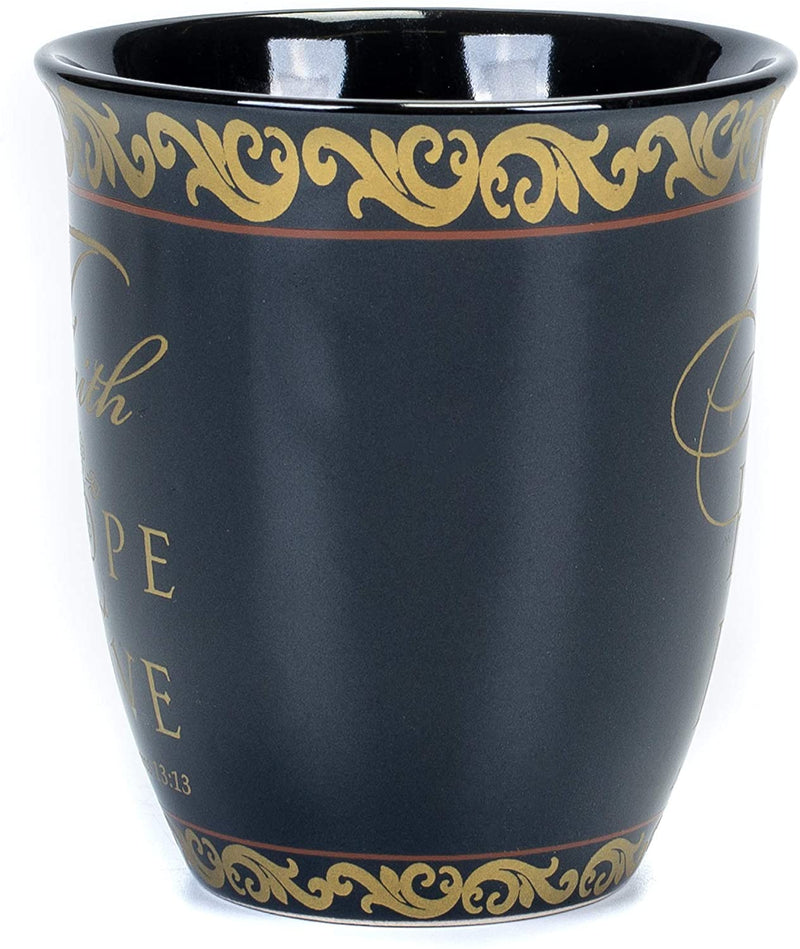 Faith Hope Love Black Gold 16 Ounce Ceramic Stoneware Coffee Mug