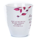 Proverbs 31 Woman Pink White Leaves 16 Ounce Ceramic Stoneware Coffee Mug (1)