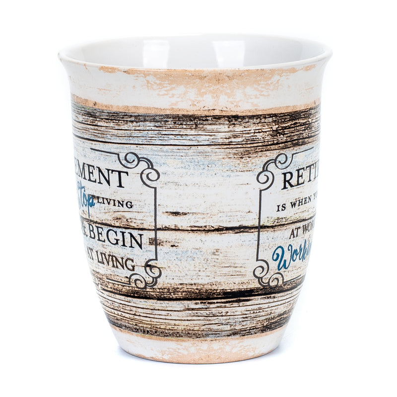 Retirement Working At Living Distressed Wood Design 16 Ounce Ceramic Stoneware Coffee Mug