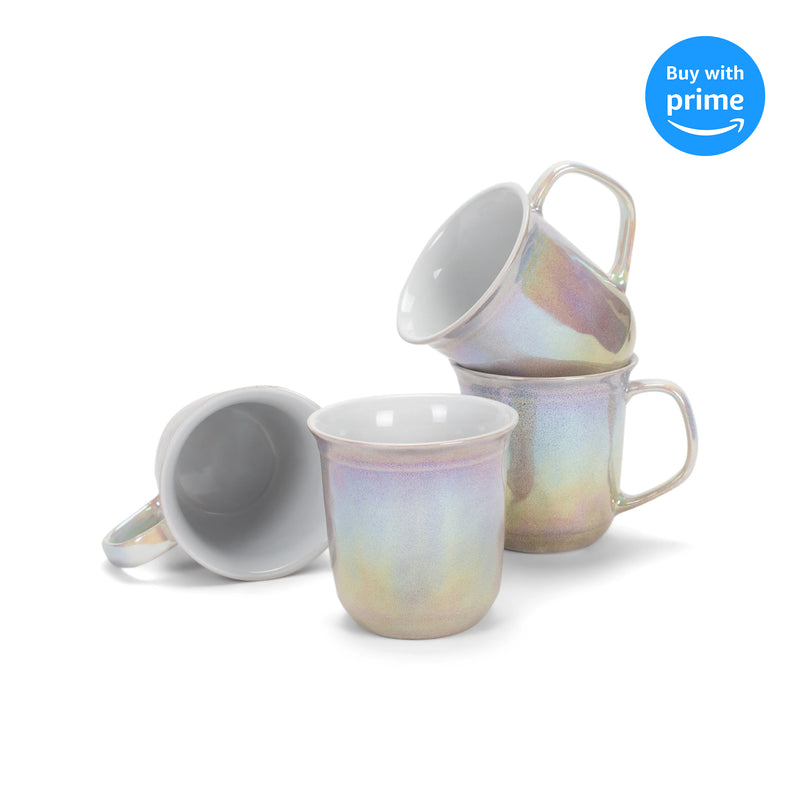 Complete set of Purple With Cream Glossy Rainbow Glaze Matching Coffee Mug Set