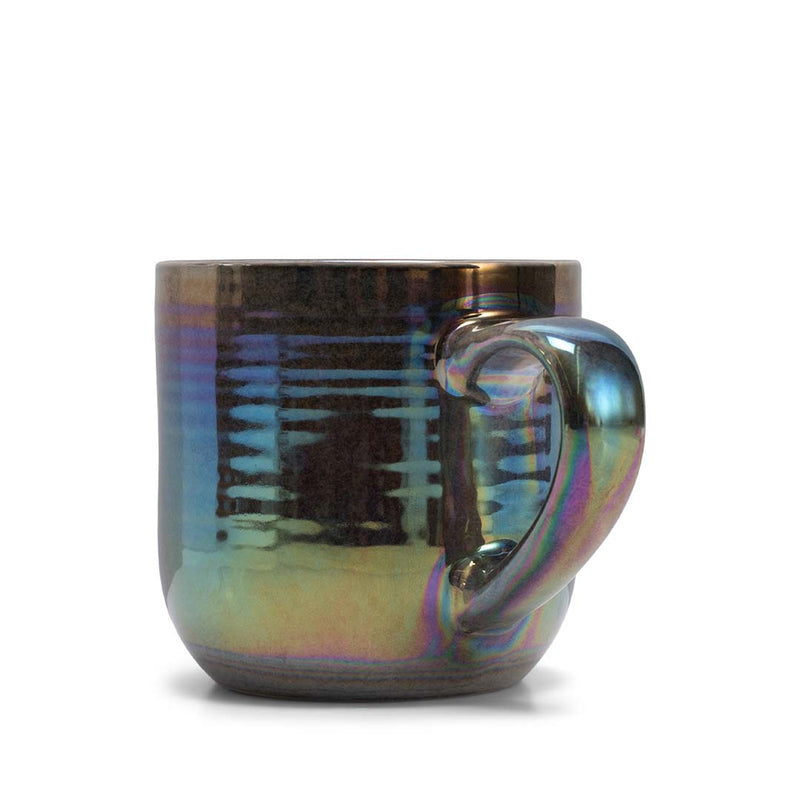 Elanze Designs Black Glossy Iridescent Rainbow Reactive Glaze 17 ounce Stoneware Coffee Cup Mugs Set of 4