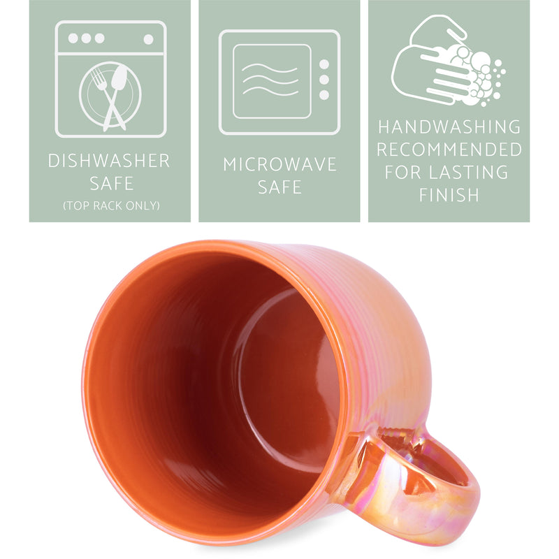 Elanze Designs Burnt Orange Glossy Iridescent Rainbow Reactive Glaze 17 ounce Stoneware Coffee Cup Mugs Set of 4