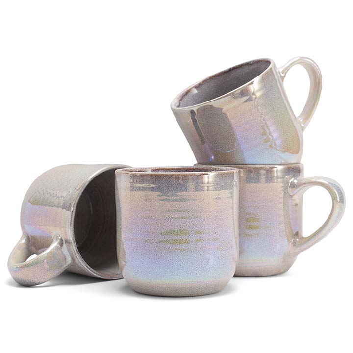 Elanze Designs Grey Glossy Iridescent Rainbow Reactive Glaze 17 ounce Stoneware Coffee Cup Mugs Set of 4