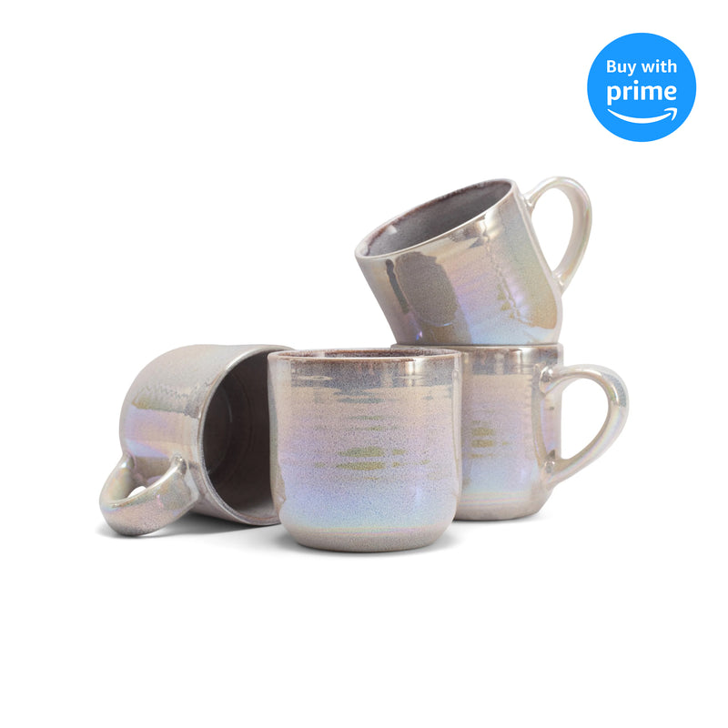 Elanze Designs Grey Glossy Iridescent Rainbow Reactive Glaze 17 ounce Stoneware Coffee Cup Mugs Set of 4