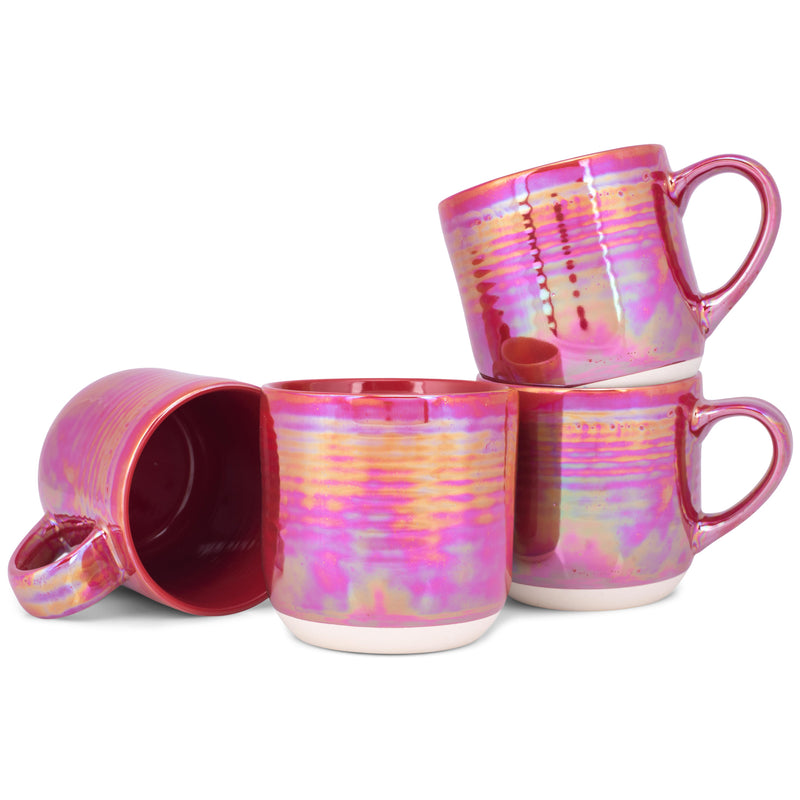 Elanze Designs Red Glossy Iridescent Rainbow Reactive Glaze 17 ounce Stoneware Coffee Cup Mugs Set of 4