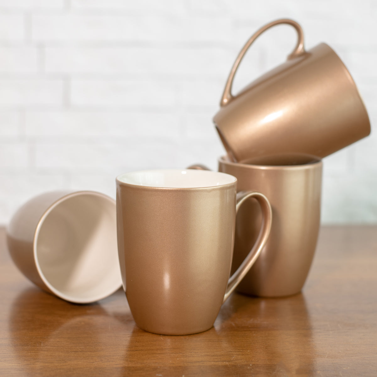 Bronze Tone Glossy Finish 10 ounce New Bone China Coffee Cup Mugs Set