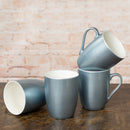 Frosted Blue Metallic Finish 10 Oz. New Bone China Coffee Cup Mug Set of 4