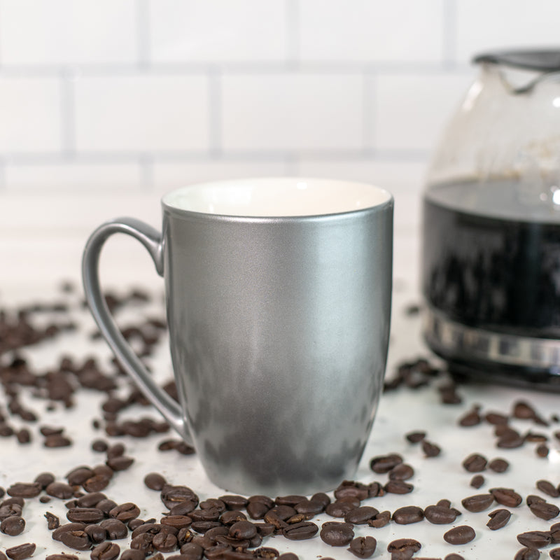 Grey Glossy Finish 10 ounce New Bone China Coffee Cup Mugs Set of 4