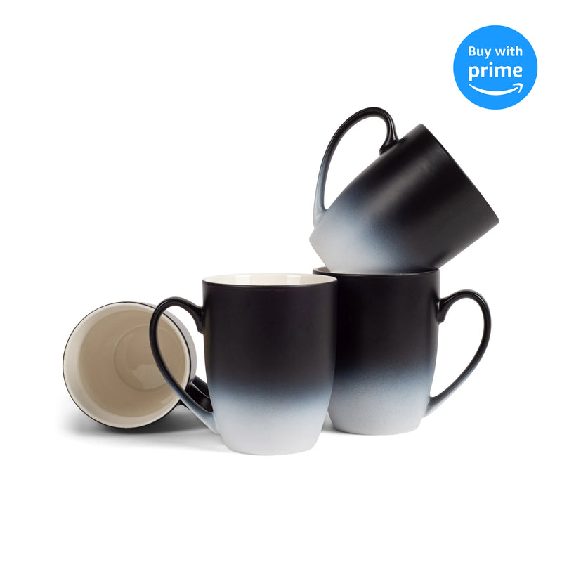 Complete set of Black White Two Toned Ombre Matte Coffee Mug Set 4