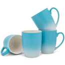 Blue White Two Toned Ombre Matte 10 ounce Ceramic Stoneware Coffee Cup Mugs Set of 4