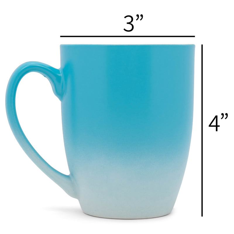 Blue White Two Toned Ombre Matte 10 ounce Ceramic Stoneware Coffee Cup Mugs Set of 4