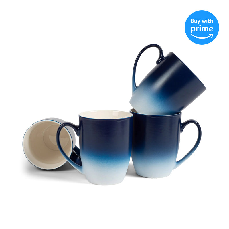 Complete set of Blue White Two Toned Ombre Matte Coffee Mug Set 4